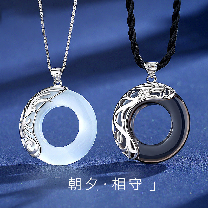 【An231101-1】情人項鍊925純銀民族風貓眼石黑曜石