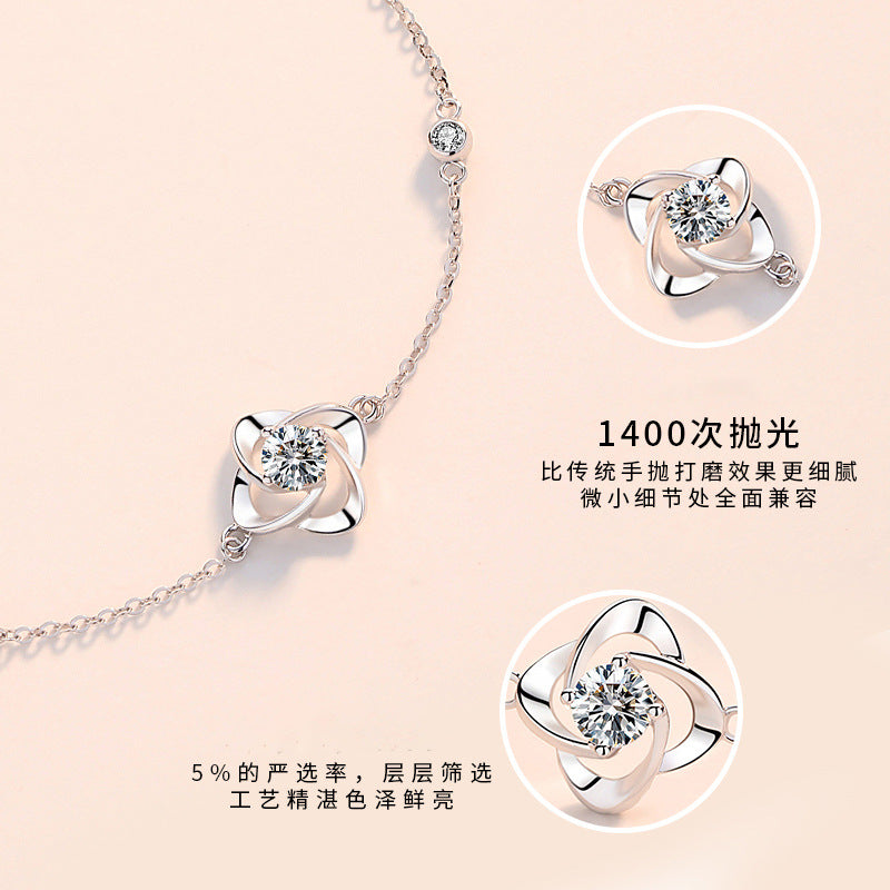 【Ab231001-6】S925純銀鍍白金四葉草手鍊A