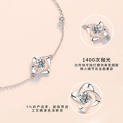 【Ab231001-6】S925純銀鍍白金四葉草手鍊A