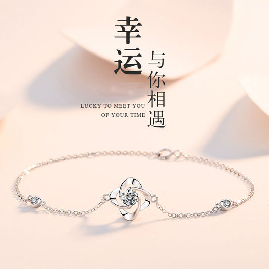 【Ab231001-6】S925純銀鍍白金四葉草手鍊A