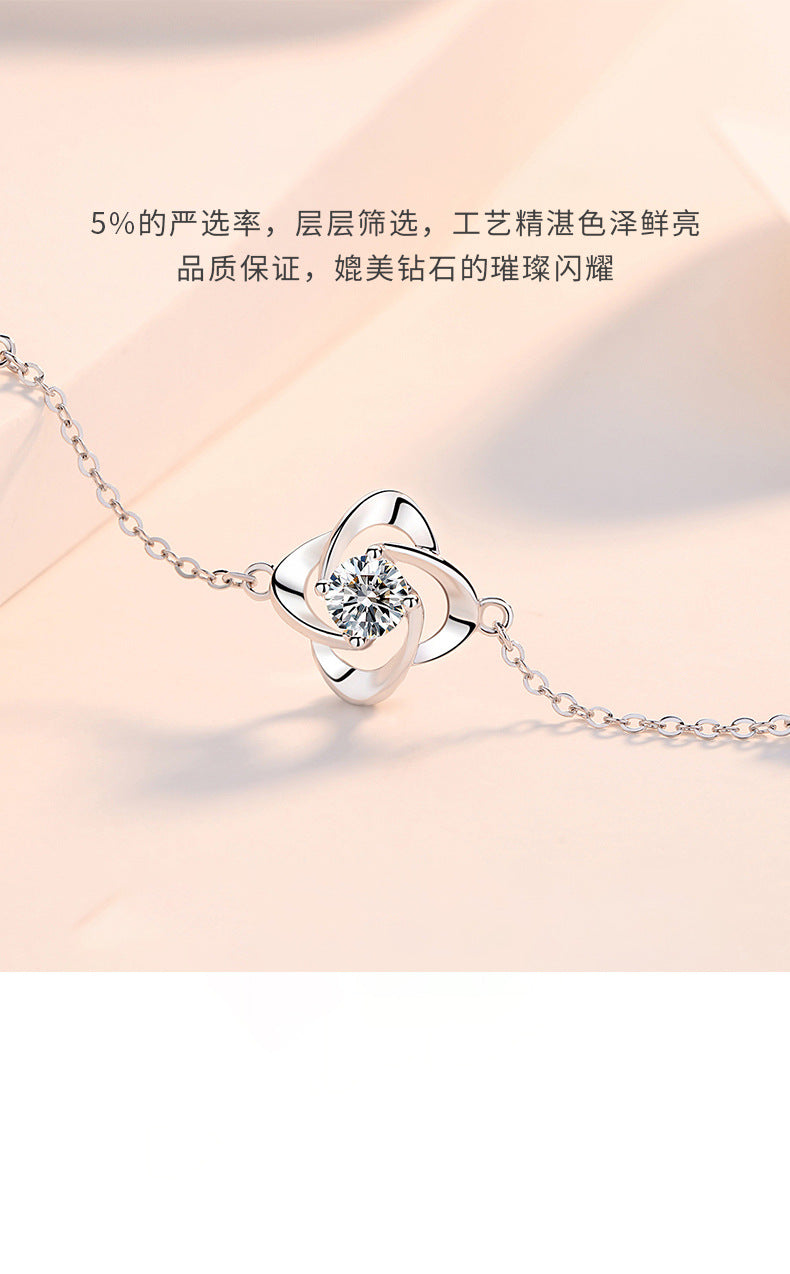 【Ab231001-6】S925純銀鍍白金四葉草手鍊A