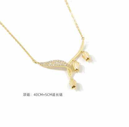 【Cn231225-18B】鈴蘭花鈦鋼時尚鎖骨鏈