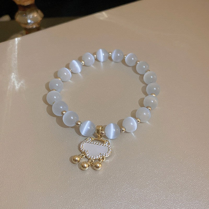 【Bb231001-10】韓版鑲鑽鋯石蝴蝶貓眼石串珠手鍊B