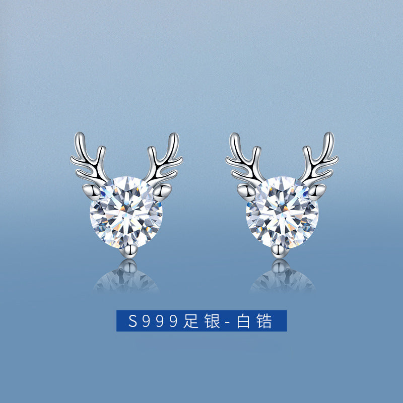 【Ae231001-5】999足銀一路鹿有你鹿角耳釘A