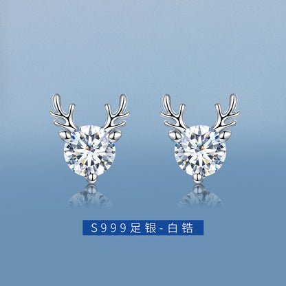 【Ae231001-5】999足銀一路鹿有你鹿角耳釘A