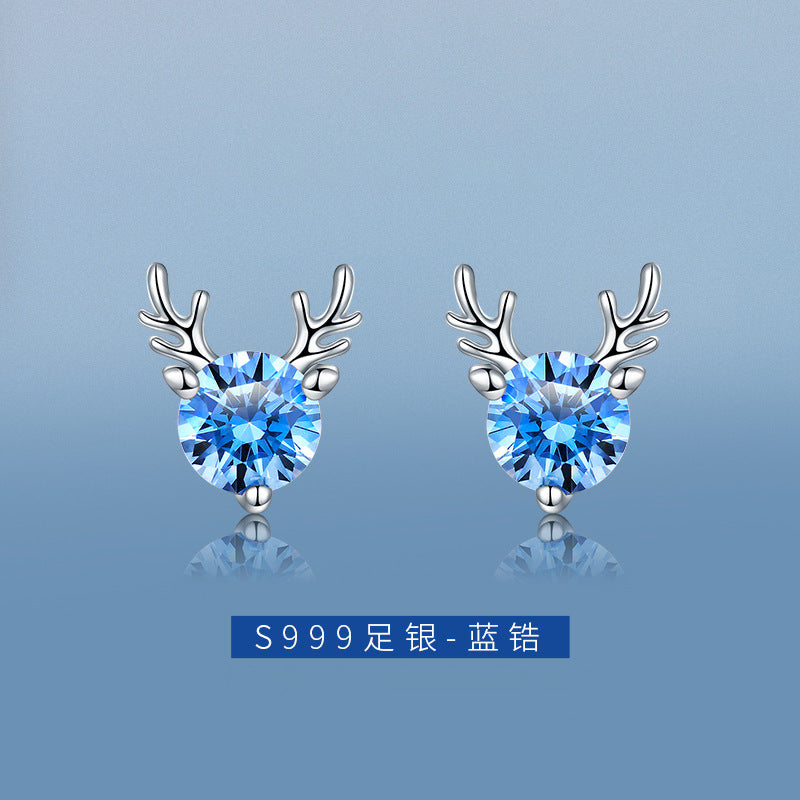 【Ae231001-5】999足銀一路鹿有你鹿角耳釘A