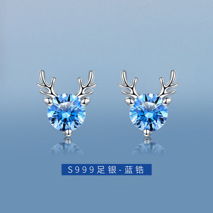 【Ae231001-5】999足銀一路鹿有你鹿角耳釘A