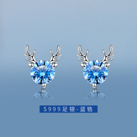 【Ae231001-5】999足銀一路鹿有你鹿角耳釘A