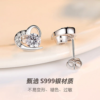 【Ae230801-2】999純銀抗敏耳釘氣質愛心形耳環A