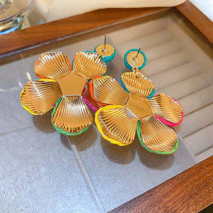【Be231001-5】彩色編織繩花朵耳環日韓夏日小清新耳墜B