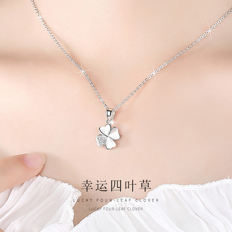 【An230801-1】 999純銀抗敏白金玫瑰金四葉草項鍊鎖骨鏈A