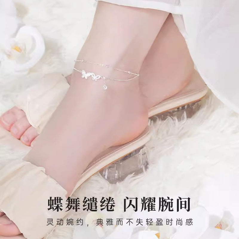 【Af231001-9】S925純銀蝴蝶流蘇足鍊A