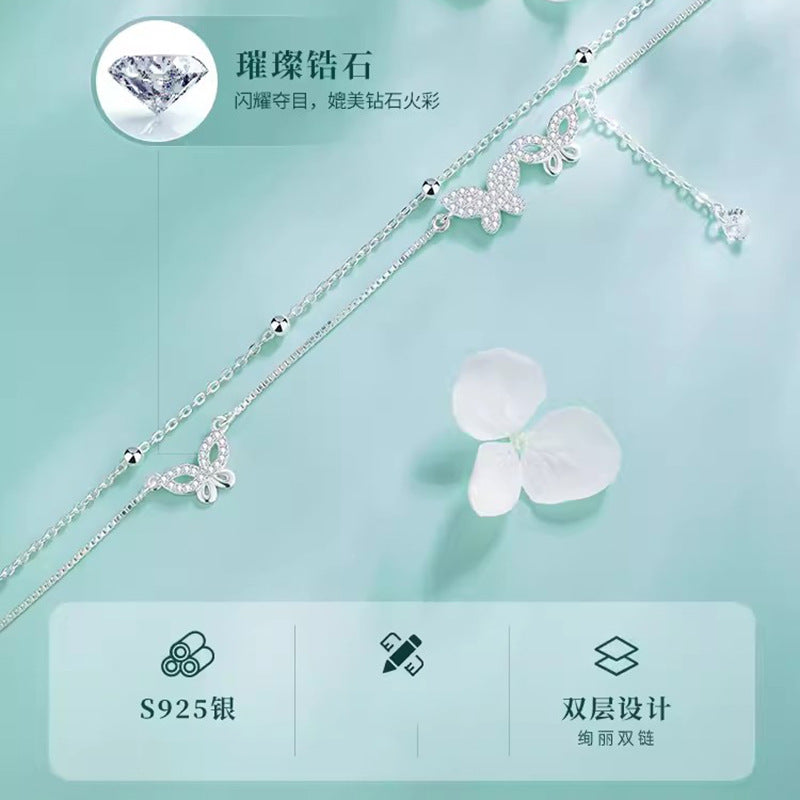 【Af231001-9】S925純銀蝴蝶流蘇足鍊A