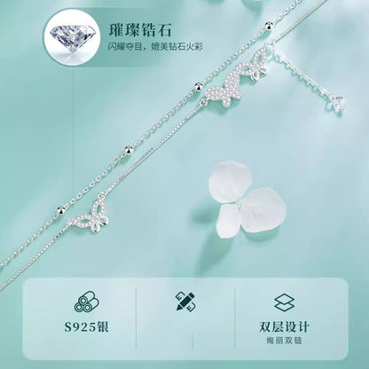 【Af231001-9】S925純銀蝴蝶流蘇足鍊A