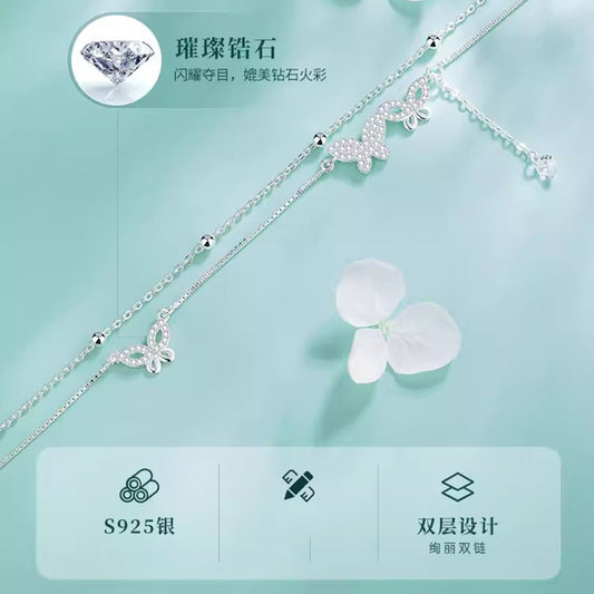 【Af231001-9】S925純銀蝴蝶流蘇足鍊A