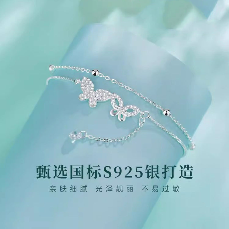 【Af231001-9】S925純銀蝴蝶流蘇足鍊A